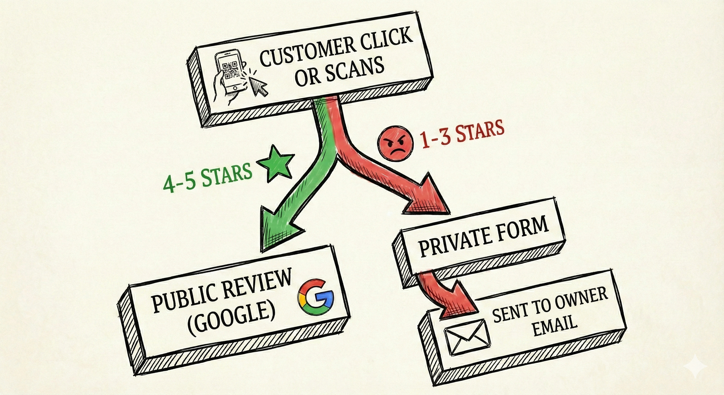 Customer Flow - 4-5 Stars to Google, 1-3 Stars to Private